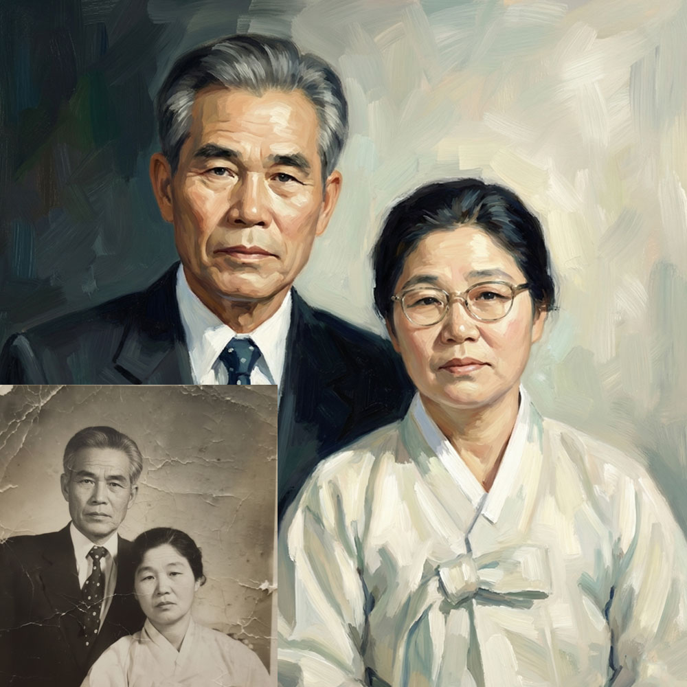옛날사진 복원 영정사진 확대 유화 초상화 그림 주문제작 4x6 4장 인화포함